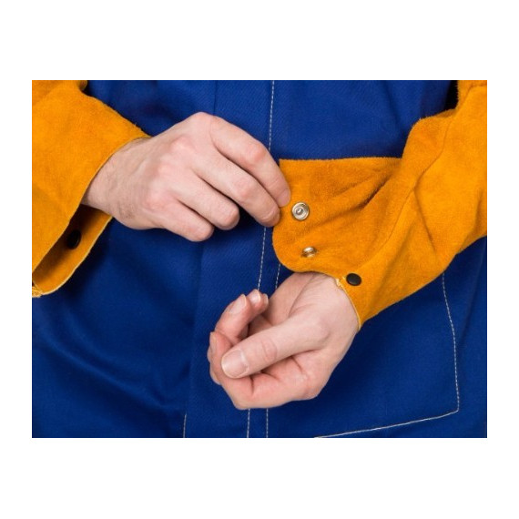 Giacca giacca giallo blu ritardante della fiamma con maniche in pelle