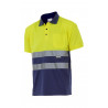 Two-tone high visibility polo shirt with short sleeves and ribbed collar VELILLA Series 173