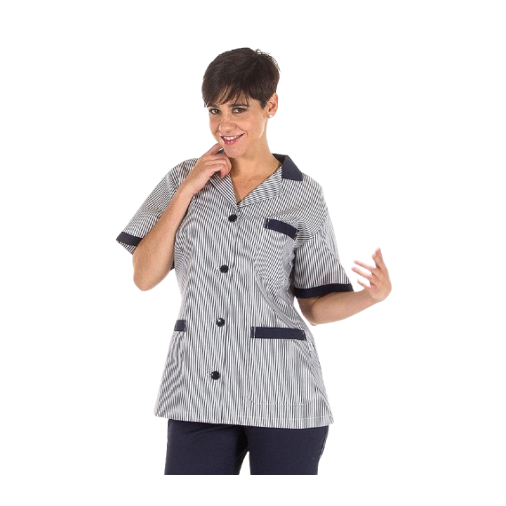Short women's coat combined with stripes and solid colors, with pockets, VICHY UNIFORMS GARY'S 522000.