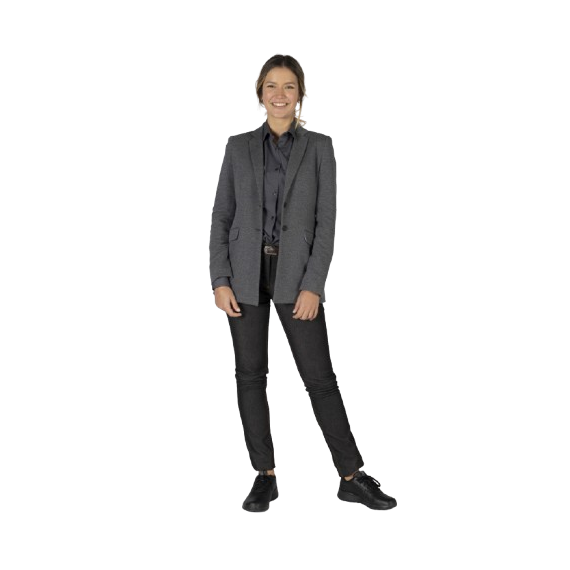 Americana da donna con 2 bottoni e colletto a revers grigio marengo, tessuto KNITSUIT UNIFORMI GARY'S 800023