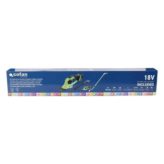 Hand-held hedge trimmer kit with extension and wheels with Li-ion Lithium battery COFAN 50003305