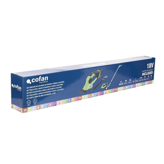 Kit de taille-haies à main avec extension et roues, alimenté par batterie Lithium-ion COFAN 50003305.
