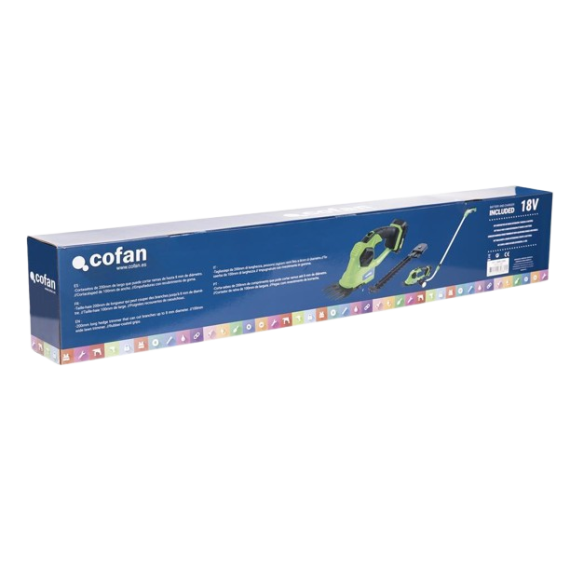 Kit de cortador de sebes manual com extensão e rodas com bateria de Lítio Li-ion COFAN 50003305