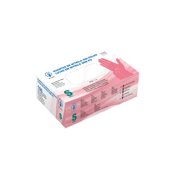 Luvas de exame de nitrilo sem pó Rosa (Pacote de 100 Unid.)