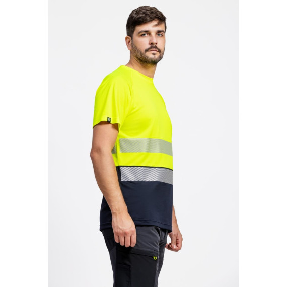High visibility t-shirt combined short sleeve in polyester Microphé with segmented reflective tapes C3975