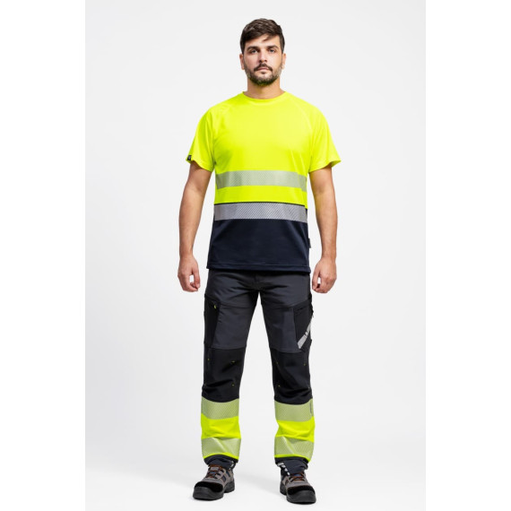 High visibility t-shirt combined short sleeve in polyester Microphé with segmented reflective tapes C3975