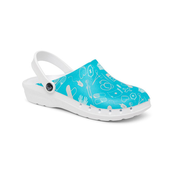 Professional printed medical clogs Blue non-slip SRC - ODEN