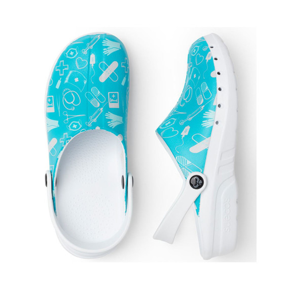 Professional printed medical clogs Blue non-slip SRC - ODEN