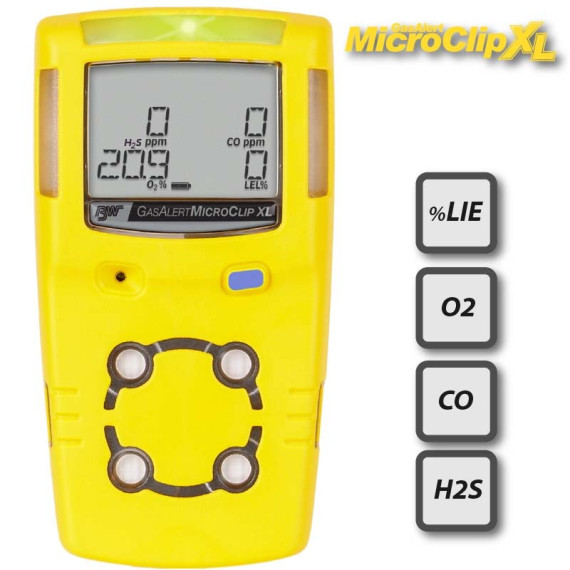 Gas multigas Gas Dender Alert Alert Microclipxl (H2S, CO, O2,% LEL GAS) (rif. MCXL-XWHM-Y-EU)