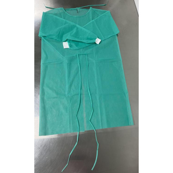 Disposable green gown with knitted cuff ALBA