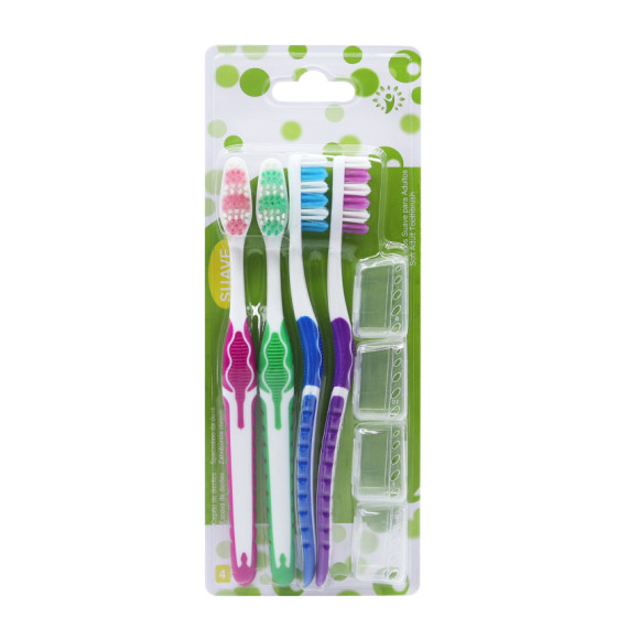 Toothbrushes with soft firmness with 4x1 lid