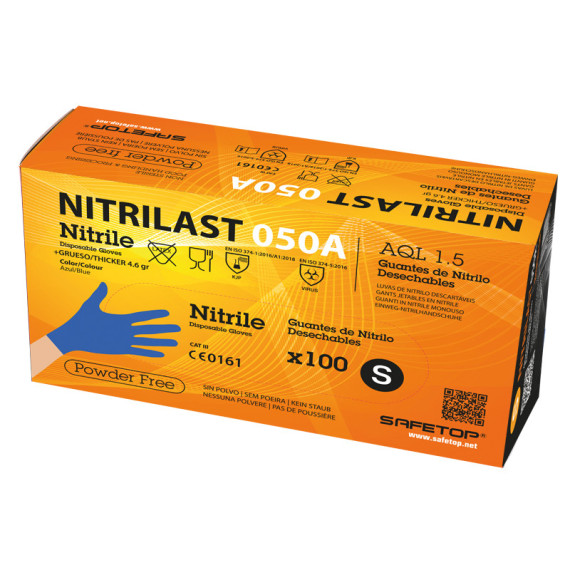 Blue Nitrile Heavy Luva Descartável 4.6 GR Nitrilast-Blue, Caixa 100 Unidades Safetop