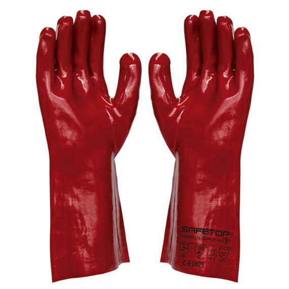 PVC-Handschuh für Chemikalien, lang 35 cm Chemplus-Safetop (12 Paare)