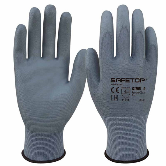 Gant gris, polyuréthane sur polyester, tâche de plumes (12 paires)