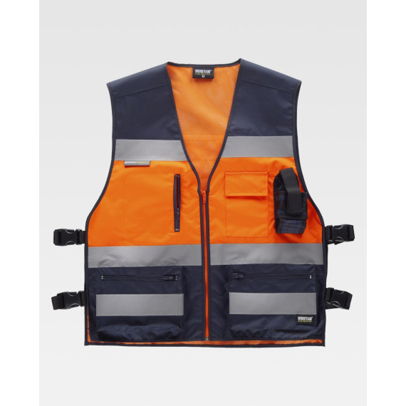 Colete fluorescente com ajustes laterais e bolso traseiro WORKTEAM C3602