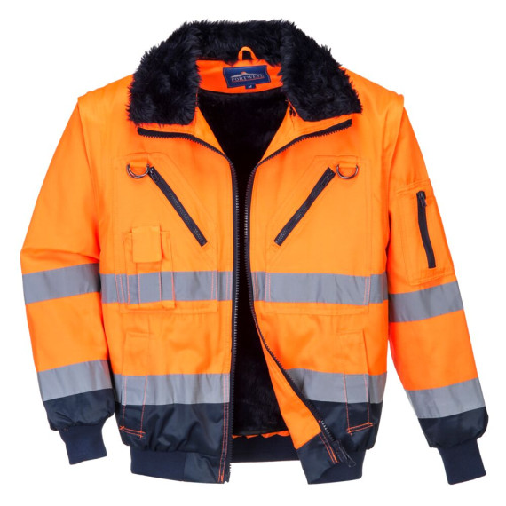 High visibility 3 in 1 jacket, removable wool collar with reflective strips PORTWEST PJ50