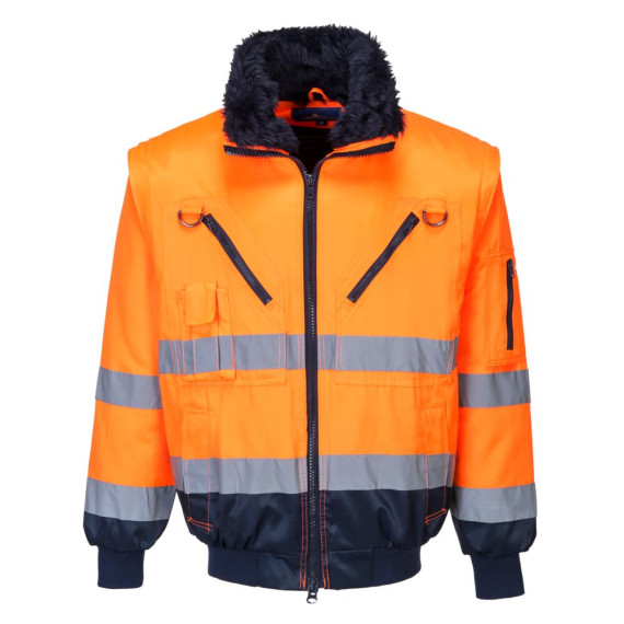 High visibility 3 in 1 jacket, removable wool collar with reflective strips PORTWEST PJ50