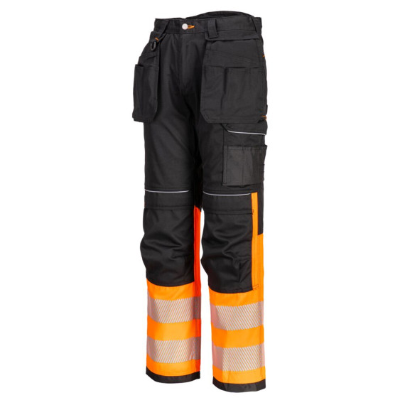 Pantaloni PW3 neri con estremità fluorescenti, con strisce riflettenti e tasche a pistola PORTWEST PW307
