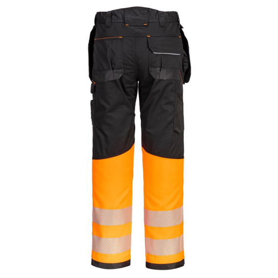 Schwarze PW3-Hose mit fluoreszierenden Enden, reflektierenden Streifen und Pistolentaschen PORTWEST PW307