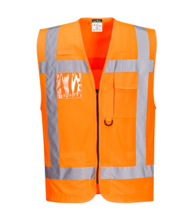 Chaleco de segurança RWS laranja de alta visibilidade com fecho e porta-identidade PORTWEST R476
