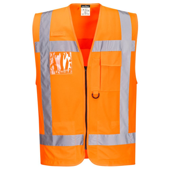 Chaleco de segurança RWS laranja de alta visibilidade com fecho e porta-identidade PORTWEST R476