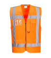 High visibility orange RWS safety vest with zipper and ID holder PORTWEST R476