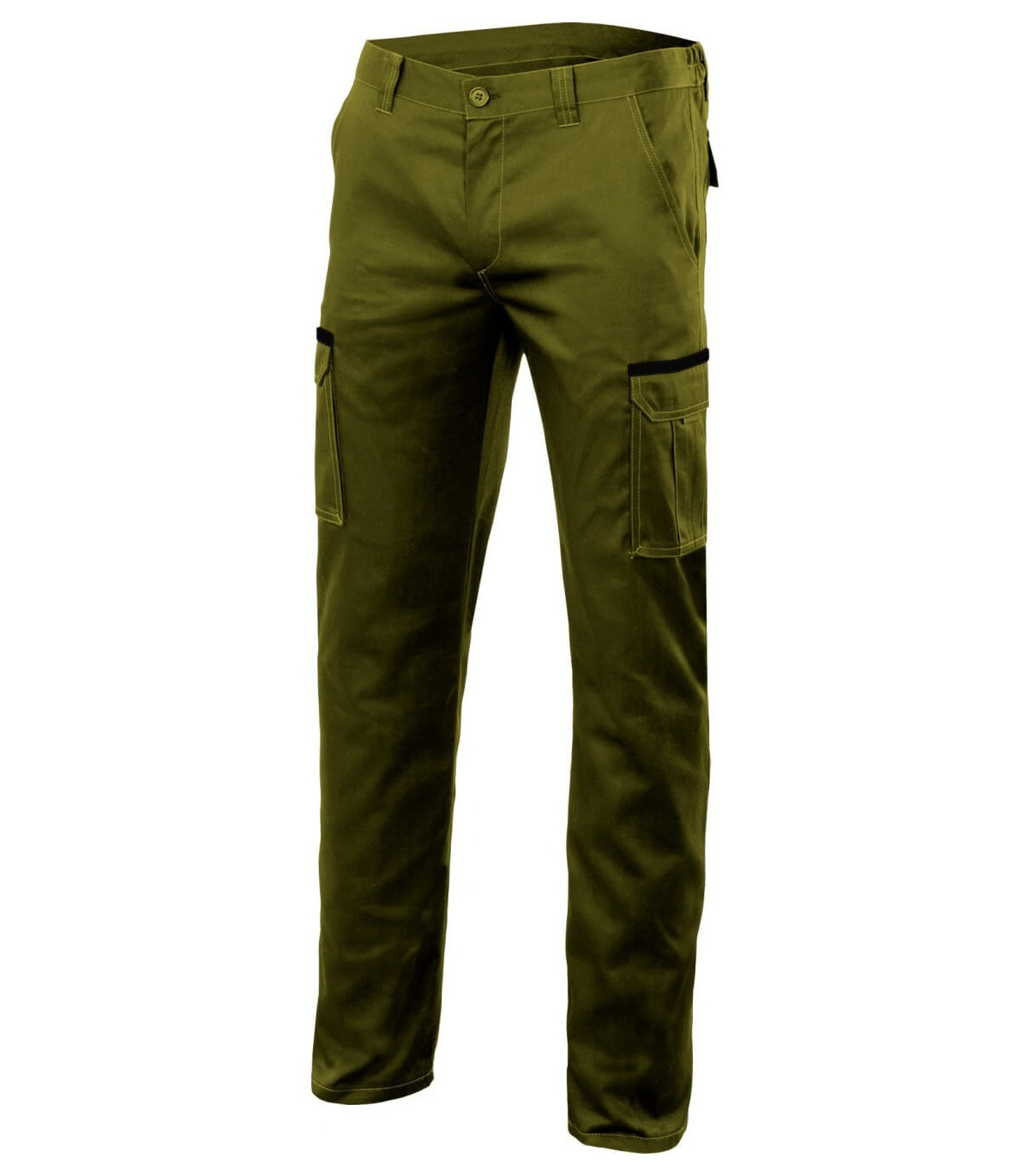 Pantalón verde caza stretch multibolsillos combinado con vivos