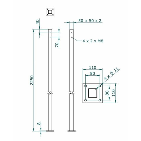 Polonais en acier standard 50 x 50 x 2 mm CEPRO