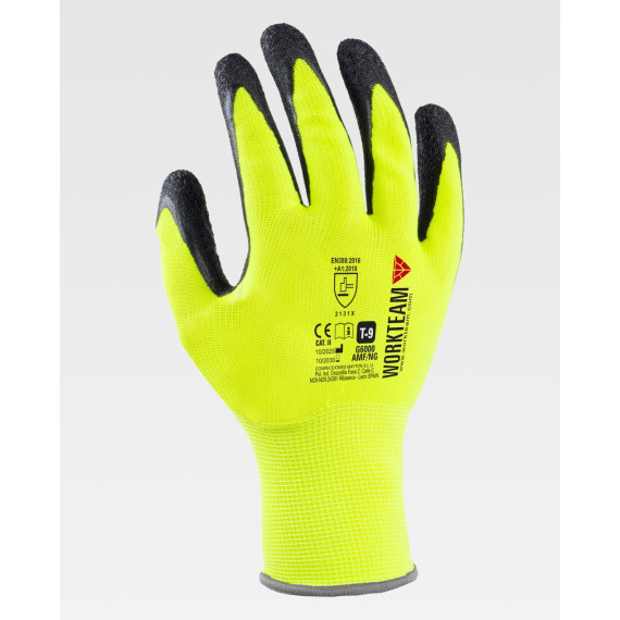 Luvas 13 gauge, suporte em poliéster e revestimento em látex rugoso Workteam G6000 (12 pares)