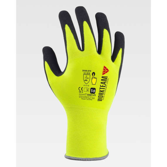 Guantes de 15 galgas, con soporte de poliamida y recubrimiento de nitrilo microporoso WORKTEAM G5021