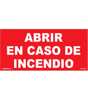 Sinal de segurança Abrir em caso de incêndio com capa luminiscente 130 x 80 mm (Pacote de 10) SEKURECO
