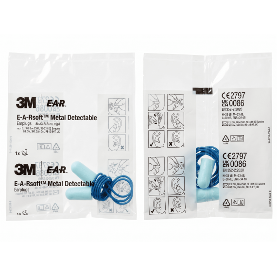 Tapones EARSOFT AZUL con detección metálica (bolsa) Es01011A (200 pares) 3M