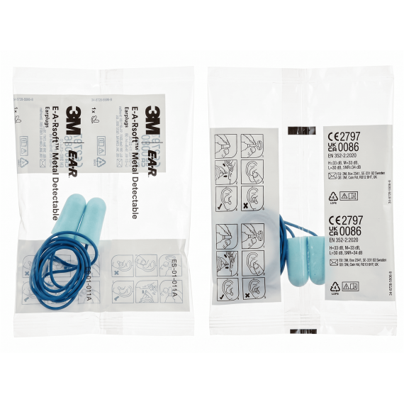 EARSOFT BLUE earplugs with metal detection (bag) Es01011A (200 pairs) 3M