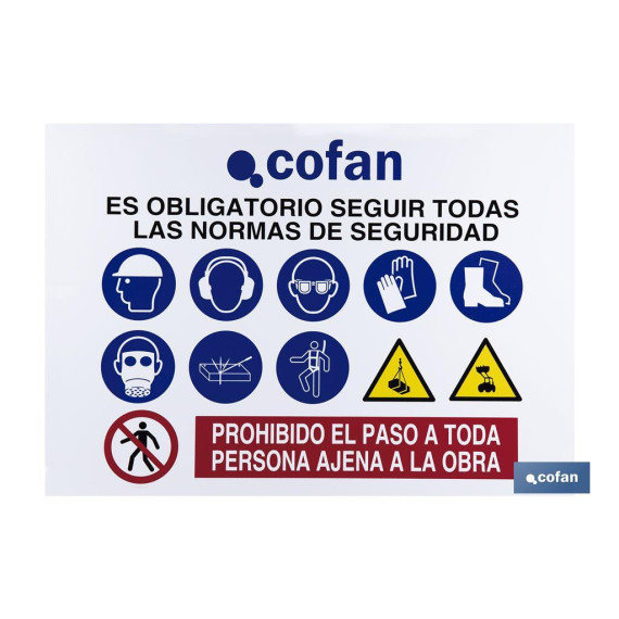 Cartel de obra en glasspack 0,7 mm (pictogramas) COFAN