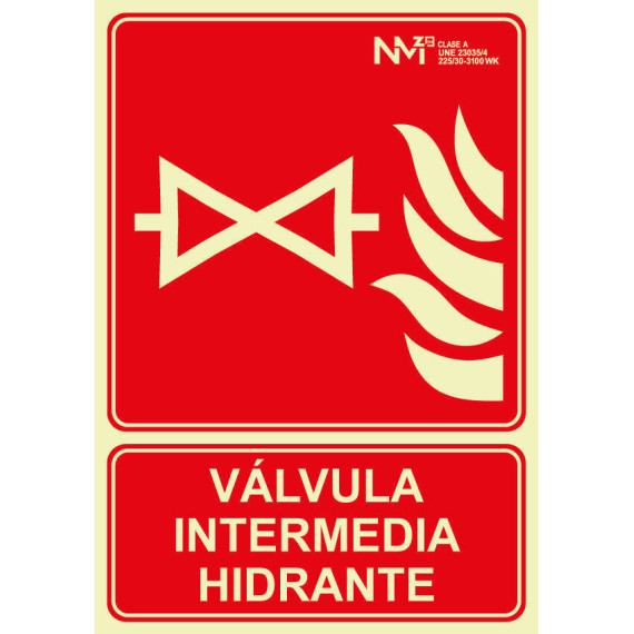 Señal luminiscente clase A PVC 1 mm válvula intermedia apertura hidrante SEKURECO