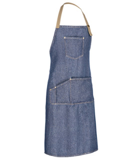 Grembiule con bretelle in denim multitasche, spalline larghe regolabili VALENTO CORIANDER