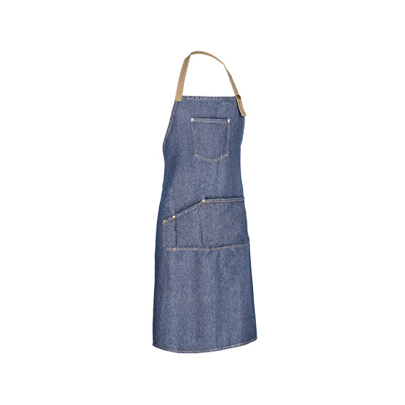 Multi-pocket denim apron with adjustable wide straps VALENTO CORIANDER