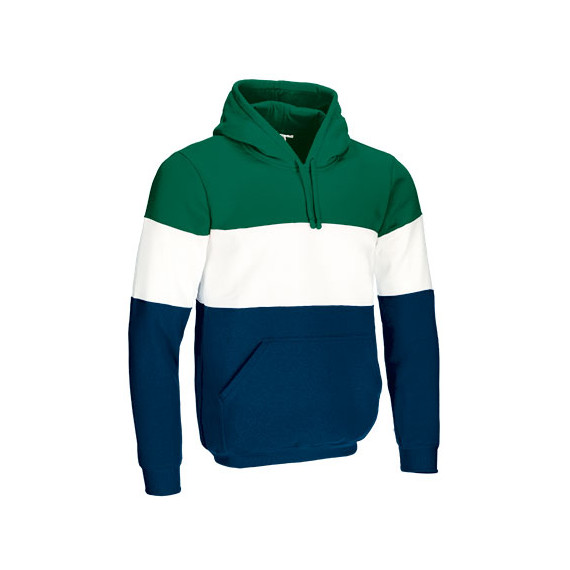 Sweat-shirt tricolore à capuche à double couche, avec poche centrale en tissu éponge 100% polyester VALENTO VARSITY.