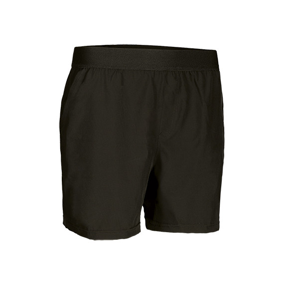 Schwarze Sportshorts mit Taschen und elastischem Bund, atmungsaktives bi-elastisches Polyestergewebe VALENTO TITAN.