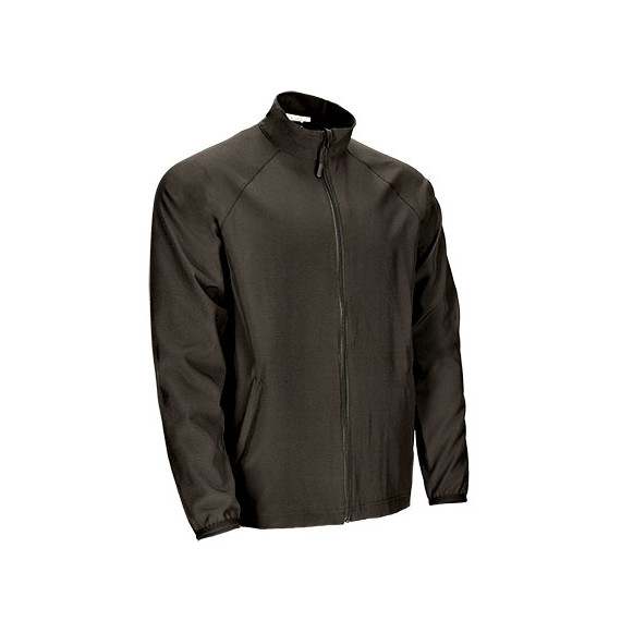 Breathable windbreaker with a high collar and zipper, black color, made of 100% bi-elastic polyester CANFRANC VALENTO.