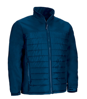 Padded jacket with pockets, cuffs with rubber closure, in blue and black, softshell fabric in canesu VALENTO LARIDON