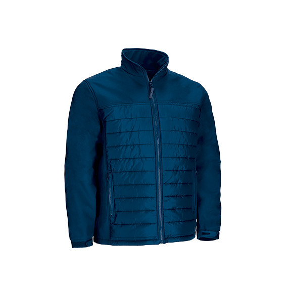 Casaco acolchoado com bolsos, punhos com fecho de borracha, em azul e preto, tecido softshell no canesú VALENTO LARIDON.