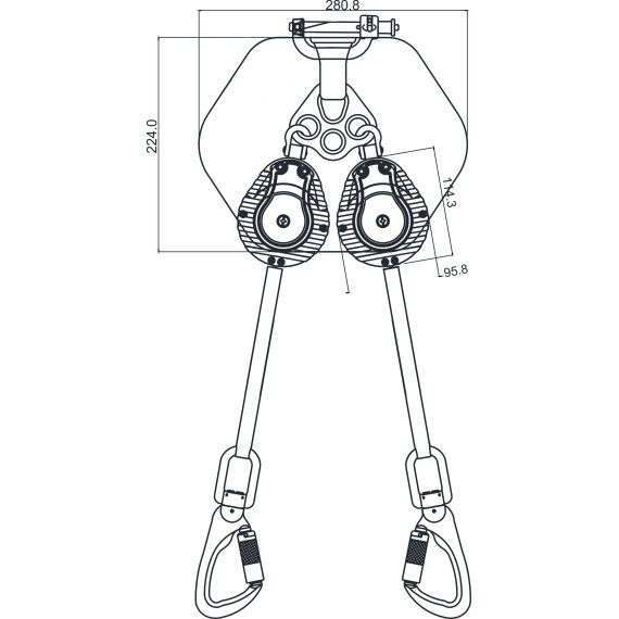Anticaída retráctil doble, con correas de 2,40 m y absorbedor de energía en bolsa dorsal SPILO-S2 KRATOS SAFETY