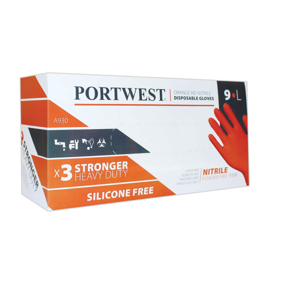 Einweg-Handschuh in Schwarz oder Orange HD gegen Viren und Mikroorganismen (Packung 100) PORTWEST A930