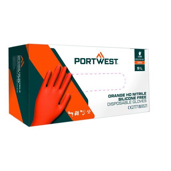 Einweg-Handschuh in Schwarz oder Orange HD gegen Viren und Mikroorganismen (Packung 100) PORTWEST A930