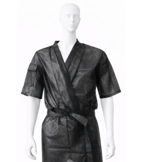 Schwarzer Einweg-Kimono mit Tasche ALBA