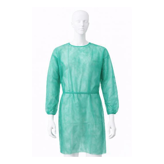Disposable green gown with knitted cuff ALBA