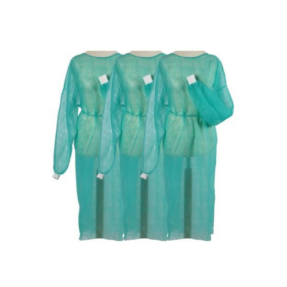 Disposable green gown with knitted cuff ALBA