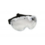 Vista panoramica di occhiali di sicurezza, trasparente con vestibilità elastica.