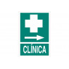 Evacuation sign pictorama and text - Clinic right arrow